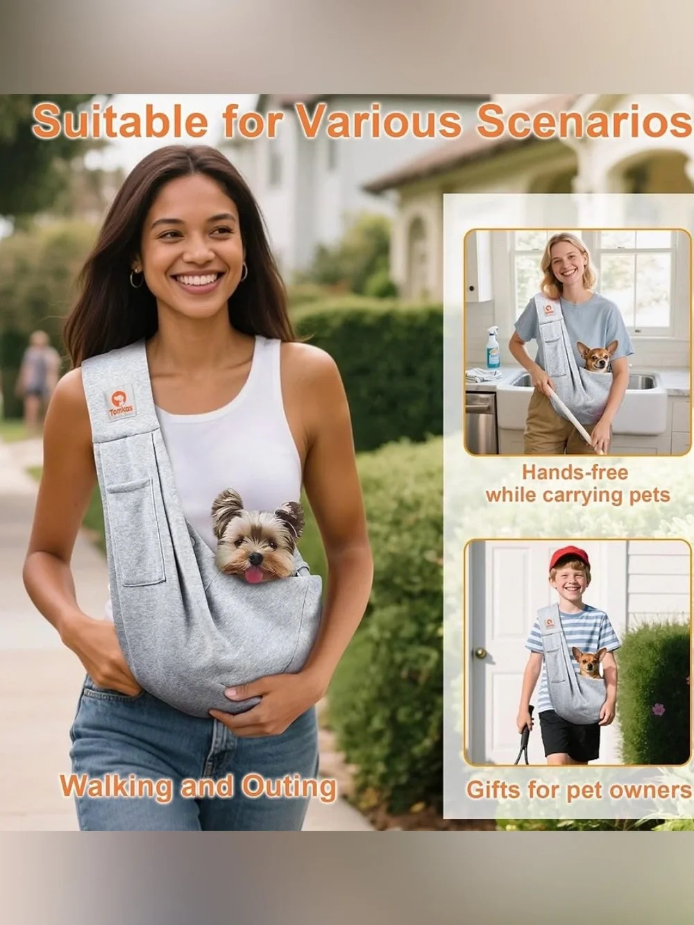 Tomkas Dark Grey Pet Sling Carrier is Designed for Transporting Small Cats &Dogs